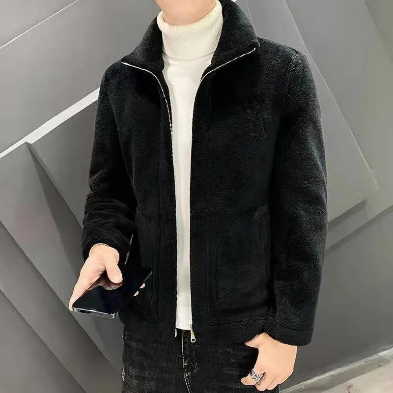 Popular 2024 Men's Autumn And Winter Imitation Lamb Wool Jacket Men's Lapel Jacket With Thick Fleece Men's Winter Jacket