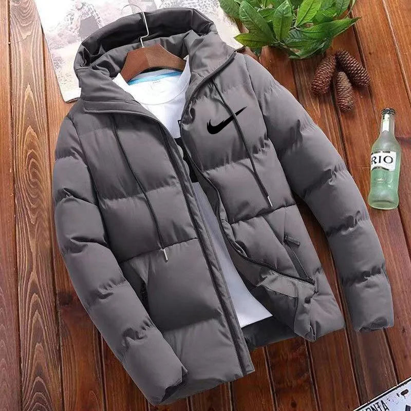 2024 Men's High Quality Classic Fashion New Zipper Printed Hooded Cotton Padded Jacket