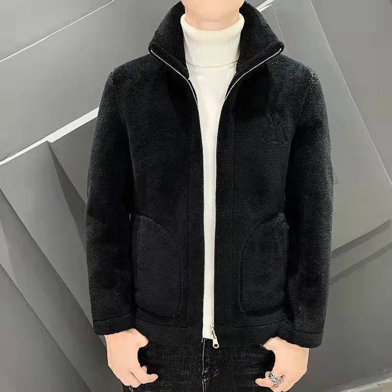 Popular 2024 Men's Autumn And Winter Imitation Lamb Wool Jacket Men's Lapel Jacket With Thick Fleece Men's Winter Jacket