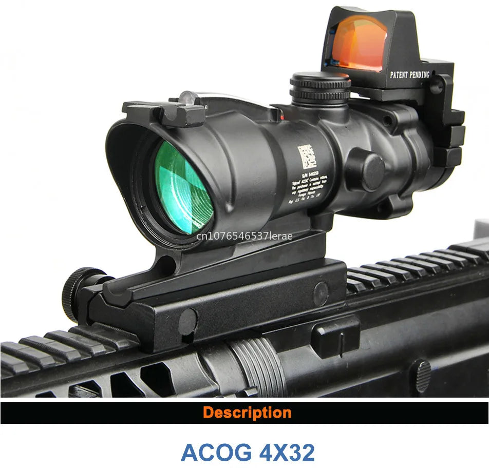 Trijicon ACOG 4X32 With RMR Real Fiber Optics Red Green Dot Illuminated Chevron Glass Etched Reticle Rifle Scope Hunting Sight