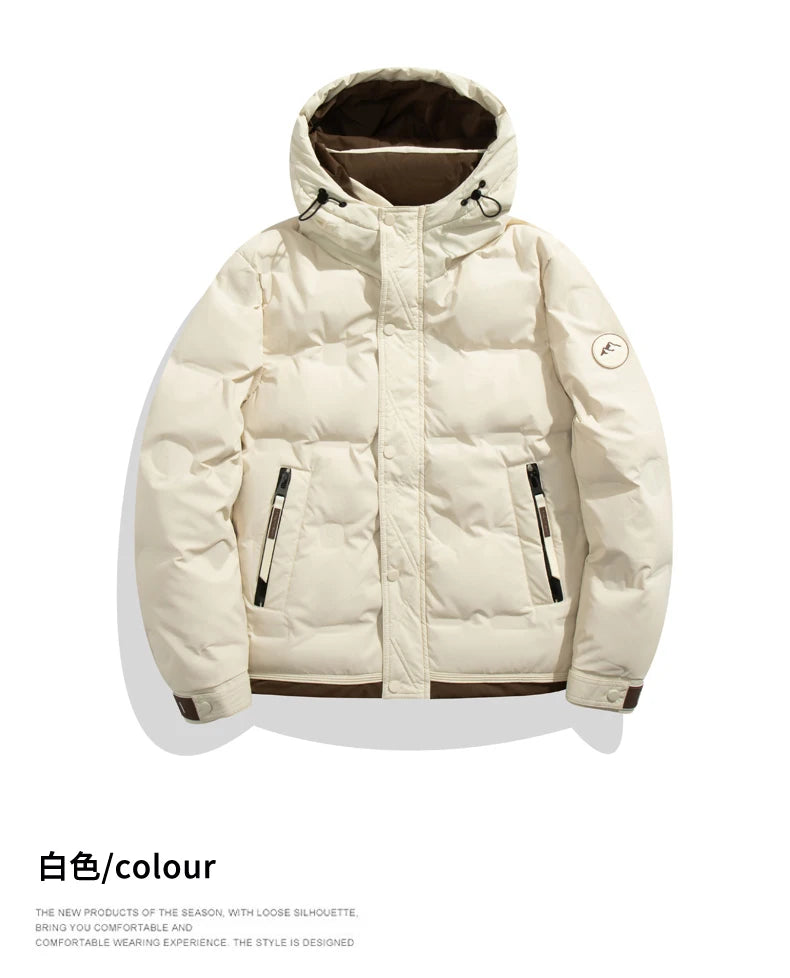 Men Hooded Down Jacket Hip Hop Color Blocked Puffer Outwear Coats Harajuku Streetwear Loose Warm White Duck Down Jacket Man