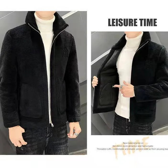 Popular 2024 Men's Autumn And Winter Imitation Lamb Wool Jacket Men's Lapel Jacket With Thick Fleece Men's Winter Jacket