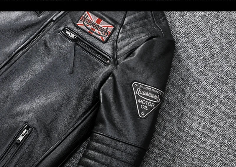 Motorcycle Genuine Leather Jacket for Men Style Biker Jackets Slim Cowhide spring Coat Men