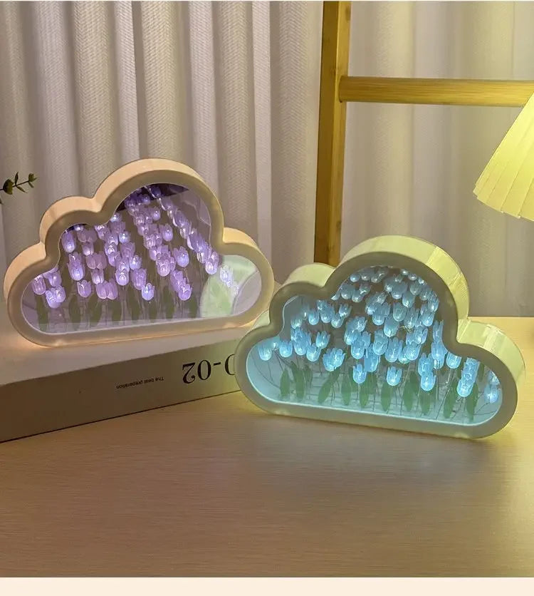 Clouds Tulip Lamps LED Night Light Mirror Table DIY Bedroom Ornaments Decoration Mirror Table Lights Creative Atmosphere Lamp