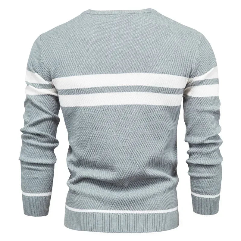 Autumn and Winter Embroidered Mens Boys Winter Stripe Sweater Thick Warm Pullovers Men's O-neck Basic Casual Slim Sweaters