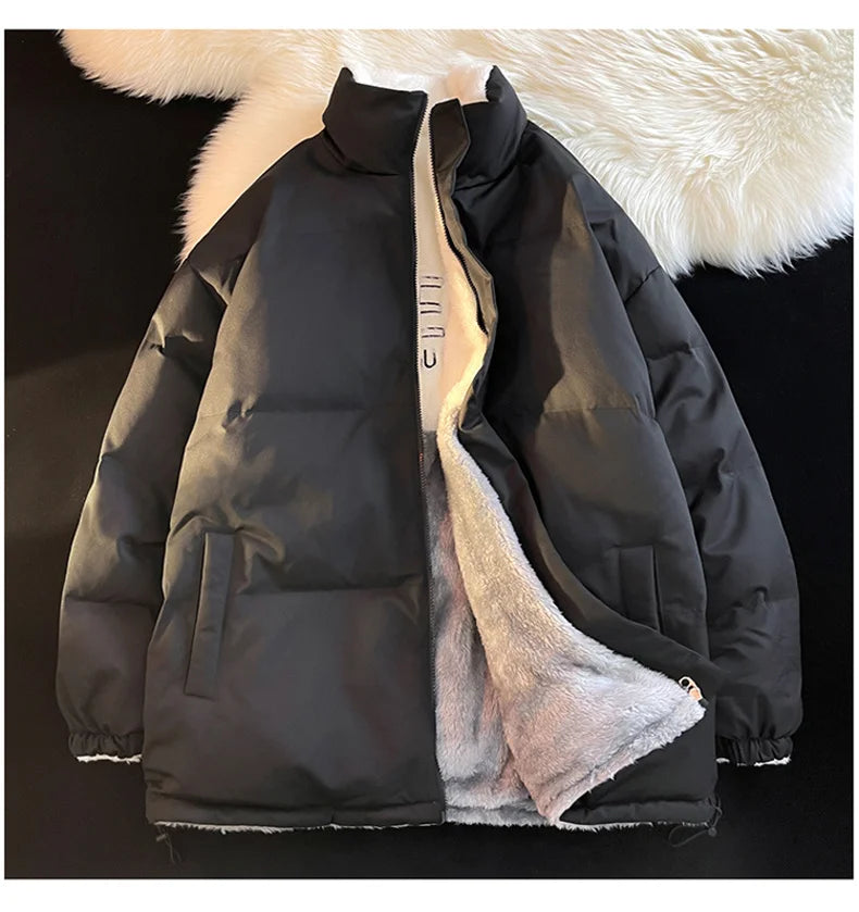 Men padded Clothing Autumn Winter New Solid Color Double Sided Wearable Design Outdoor Travel Stand Collar Coat Men Warm Jacket