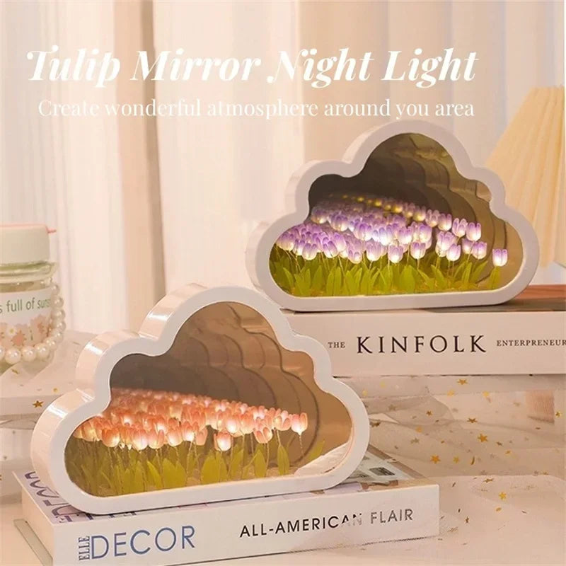 Clouds Tulip Lamps LED Night Light Mirror Table DIY Bedroom Ornaments Decoration Mirror Table Lights Creative Atmosphere Lamp