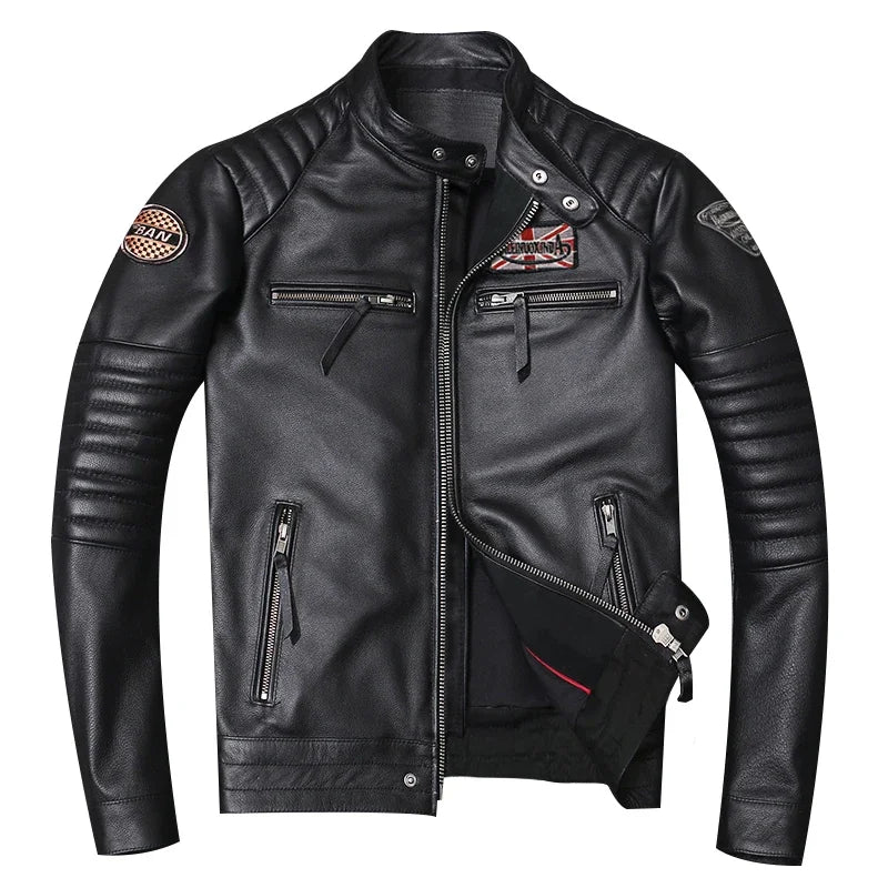 Motorcycle Genuine Leather Jacket for Men Style Biker Jackets Slim Cowhide spring Coat Men