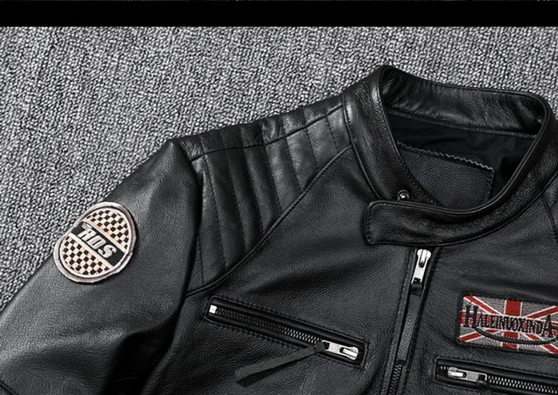 Motorcycle Genuine Leather Jacket for Men Style Biker Jackets Slim Cowhide spring Coat Men