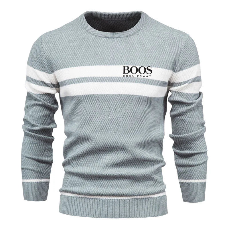 Autumn and Winter Embroidered Mens Boys Winter Stripe Sweater Thick Warm Pullovers Men's O-neck Basic Casual Slim Sweaters