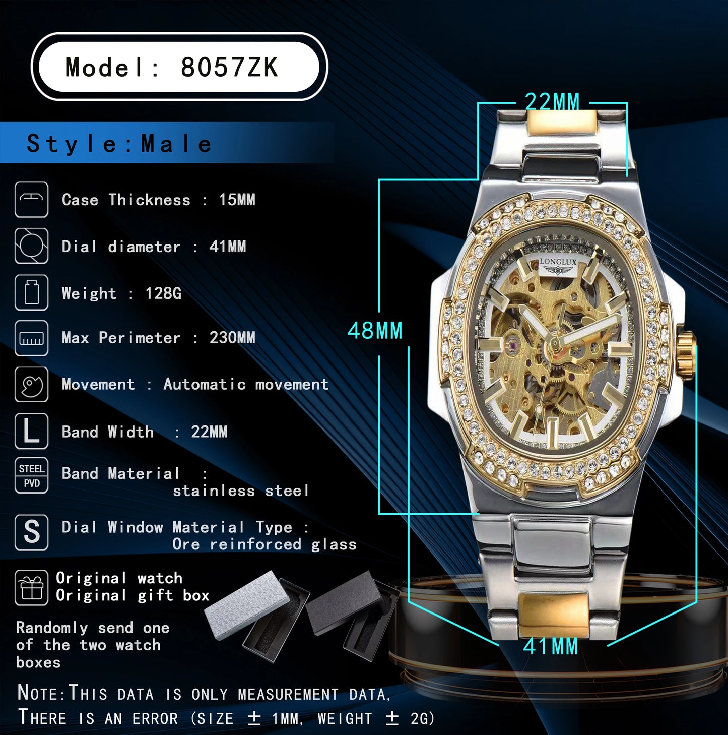 mechanical wristwatches skeleton waterproof diamond mens watch men gift