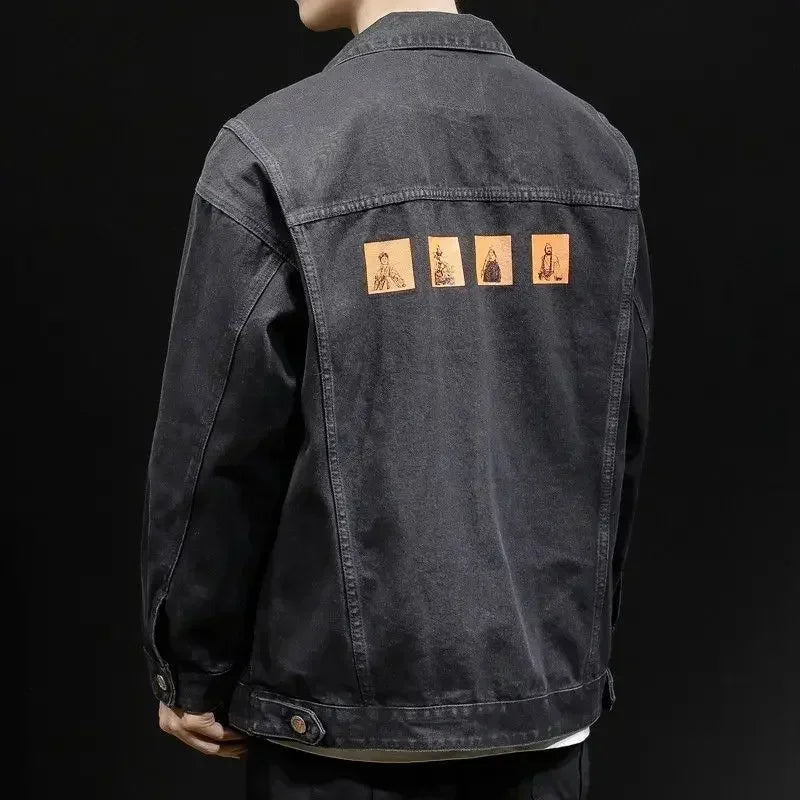 Jeans Coat for Men Cargo with Print Denim Jackets Man Beige of Fabric Winter Outerwear Cheap Price Stylish Oversize Y2k Branded