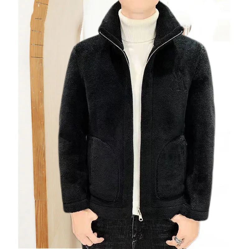 Popular 2024 Men's Autumn And Winter Imitation Lamb Wool Jacket Men's Lapel Jacket With Thick Fleece Men's Winter Jacket