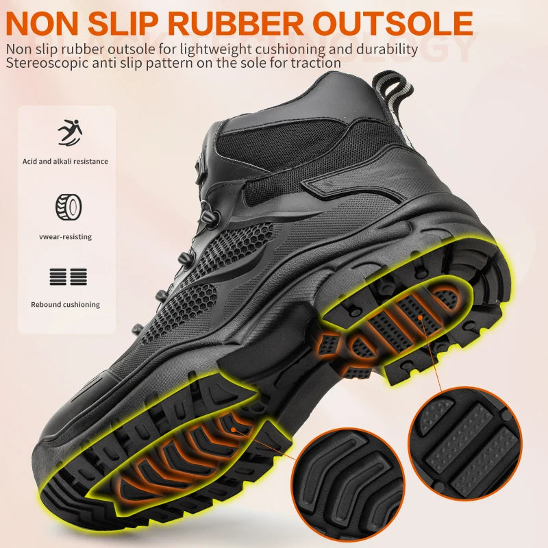 Rotary Buckle Work Boots Safety Steel Toe Shoes Men Breathable Safety Shoes Brand Indestructible Shoes Puncture-Proof work Shoes