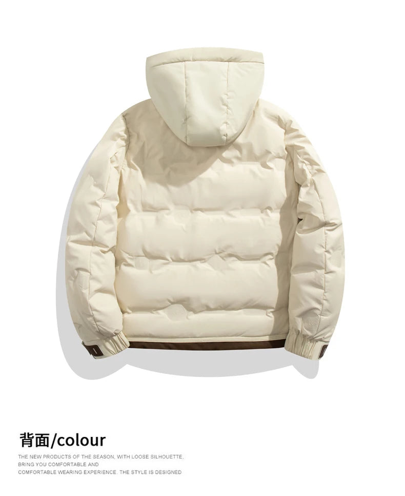 Men Hooded Down Jacket Hip Hop Color Blocked Puffer Outwear Coats Harajuku Streetwear Loose Warm White Duck Down Jacket Man