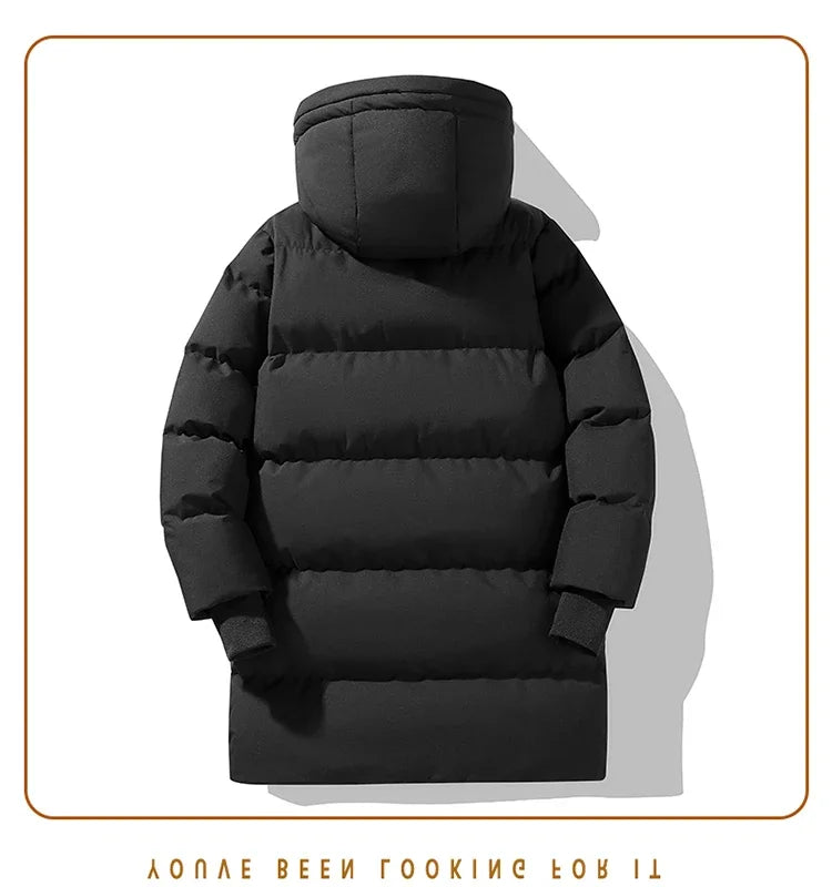 Mens Winter Long Down Jacket Brand Trendy Solid Color Hooded Puffer Jacket Men White Down Parka Women Outdoor Windproof Coat