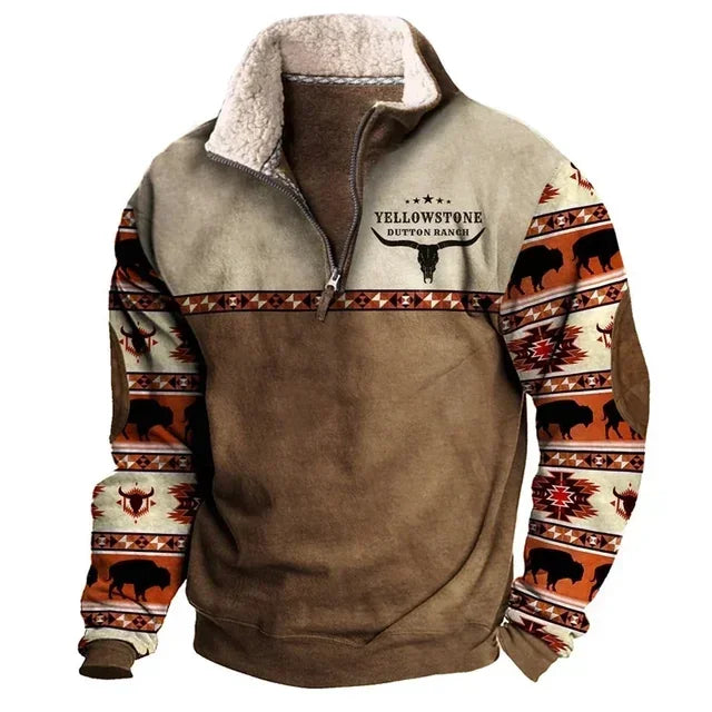 Vintage Patchwork Sweatshirts Men Fleece Hoodie Fall Casual Long Sleeve Zipper Sweatshirt Men's Clothing Winter Leisure Pullover