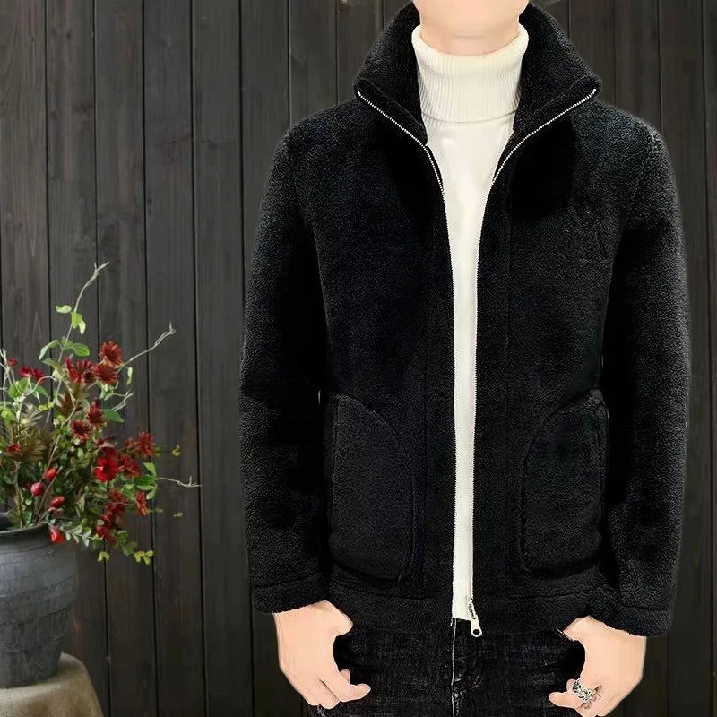 Popular 2024 Men's Autumn And Winter Imitation Lamb Wool Jacket Men's Lapel Jacket With Thick Fleece Men's Winter Jacket