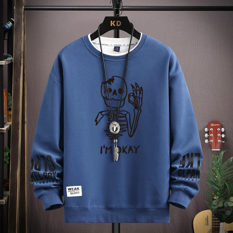 Autumn Men's Sweatshirt Cool Bear Print Long Sleeve T-shirt Fashion Men's Clothing Khaki O Neck Harajuku Exclusive Design Top