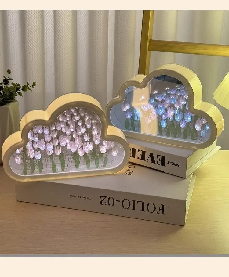 Clouds Tulip Lamps LED Night Light Mirror Table DIY Bedroom Ornaments Decoration Mirror Table Lights Creative Atmosphere Lamp