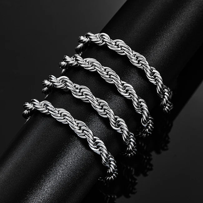 2.3mm/3mm/4mm/5mm/6mm Stainless Steel Twisted Rope Chain Silver Color Necklace for Men Women 16 to 30 Inches