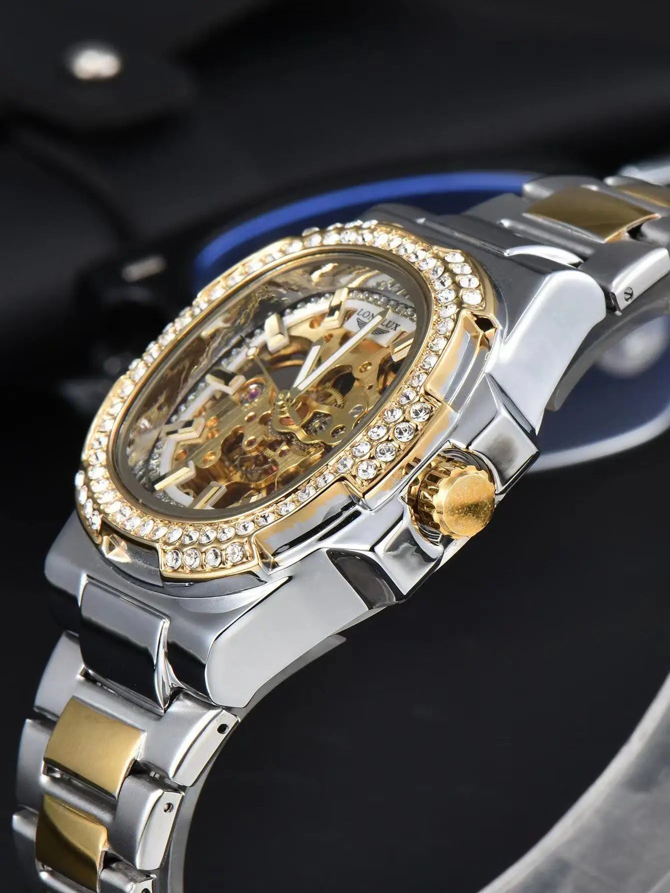 mechanical wristwatches skeleton waterproof diamond mens watch men gift