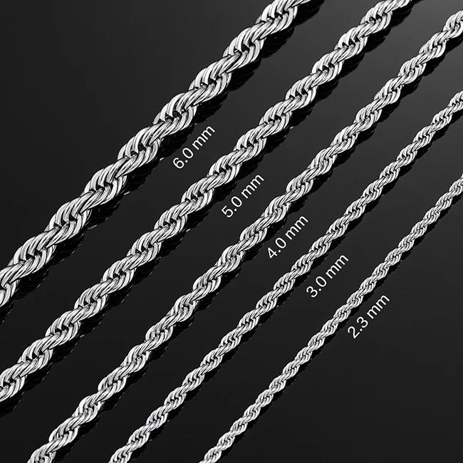 2.3mm/3mm/4mm/5mm/6mm Stainless Steel Twisted Rope Chain Silver Color Necklace for Men Women 16 to 30 Inches