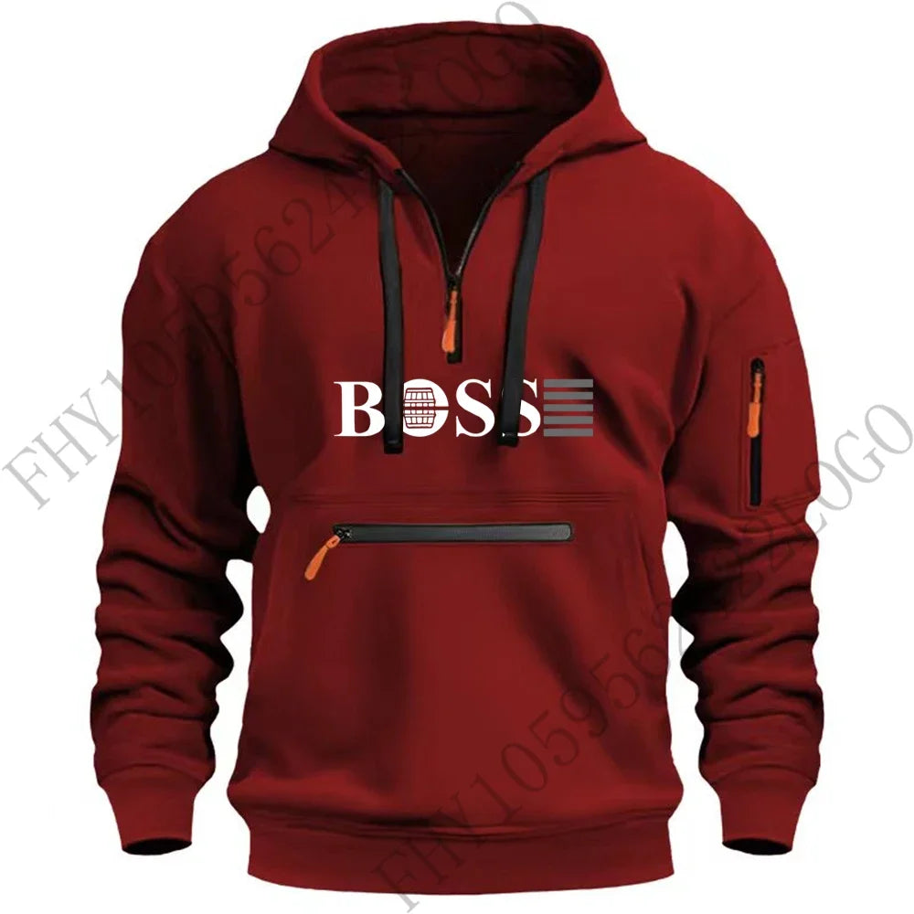 Autumn and winter new digital printed men's leisure sports multi-zip hooded long-sleeved hoodie European size pullover clothing