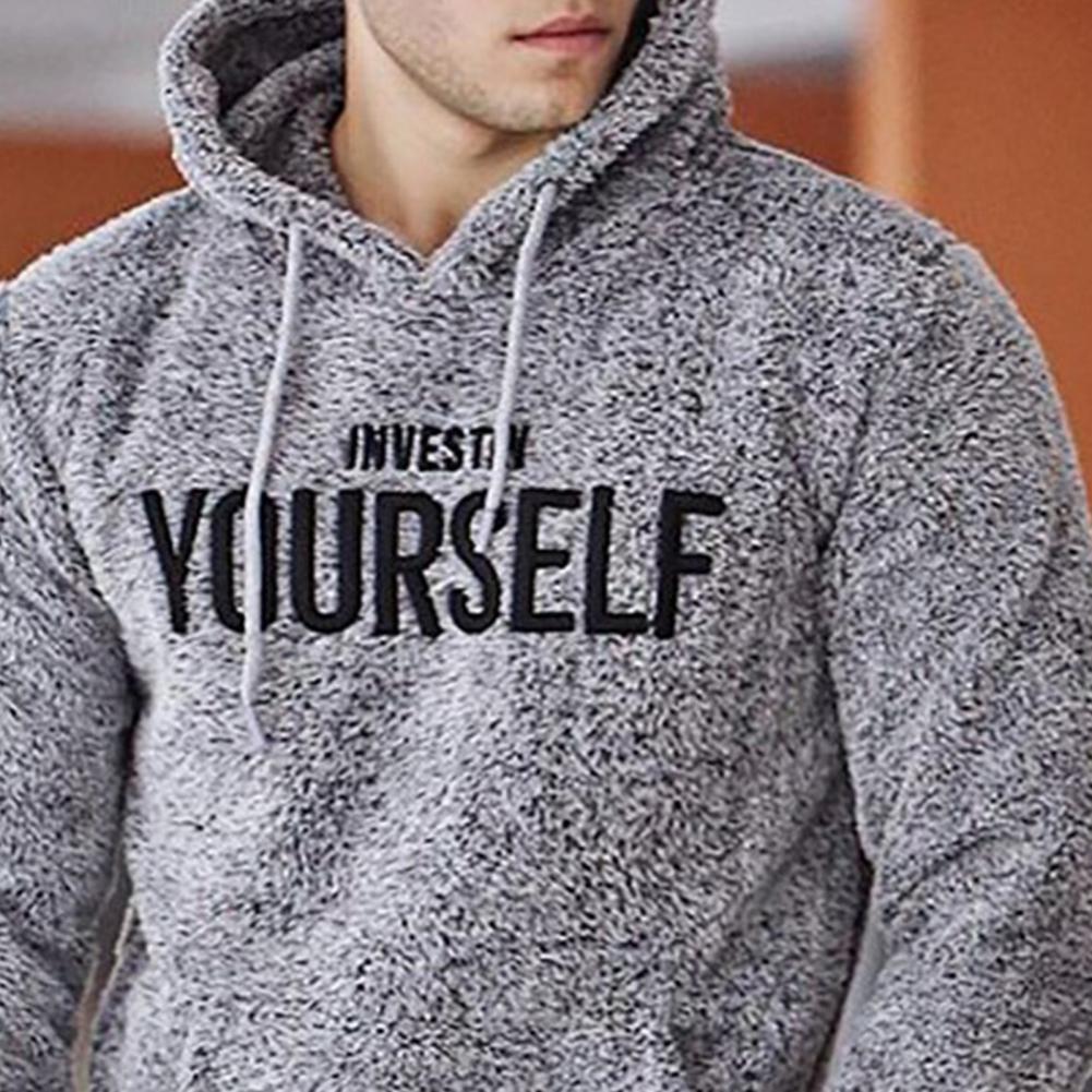 Hoodie Letters Embroidery Warm Pullover Men Long Sleeve Pockets Hooded Sweatshirt Fleece Casual Sweatshirts For Spring/Autumn