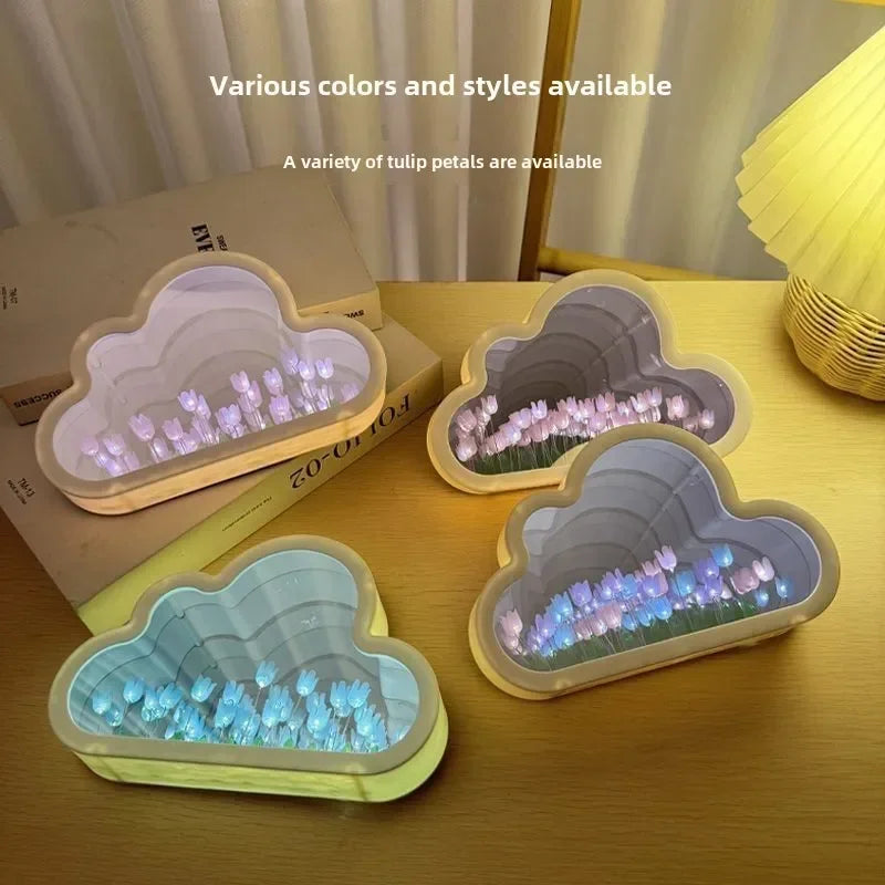 Clouds Tulip Lamps LED Night Light Mirror Table DIY Bedroom Ornaments Decoration Mirror Table Lights Creative Atmosphere Lamp