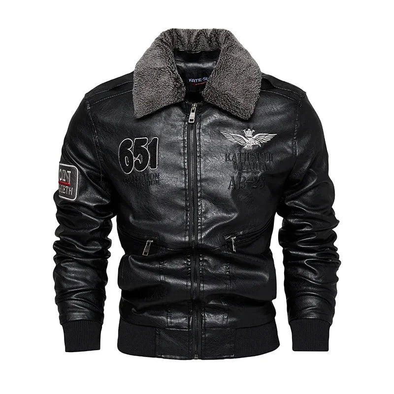 Men Autumn Jacket WorkBiker Zipper Motorcycle Faux Fur Coat Male Fleece Pilot Vintage Black Brown Pu Leather Jacket Winter