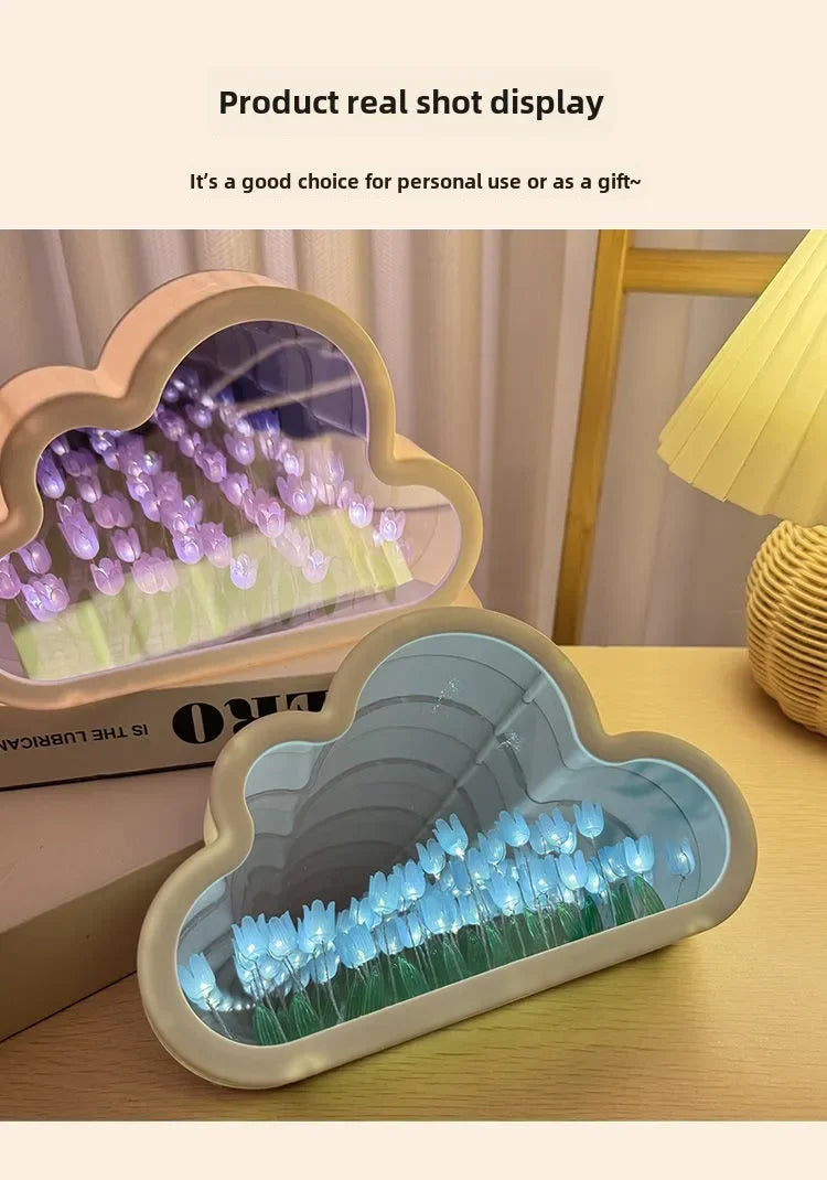 Clouds Tulip Lamps LED Night Light Mirror Table DIY Bedroom Ornaments Decoration Mirror Table Lights Creative Atmosphere Lamp