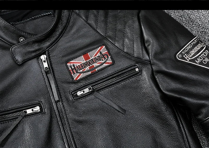 Motorcycle Genuine Leather Jacket for Men Style Biker Jackets Slim Cowhide spring Coat Men