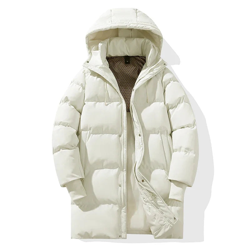 Mens Winter Long Down Jacket Brand Trendy Solid Color Hooded Puffer Jacket Men White Down Parka Women Outdoor Windproof Coat