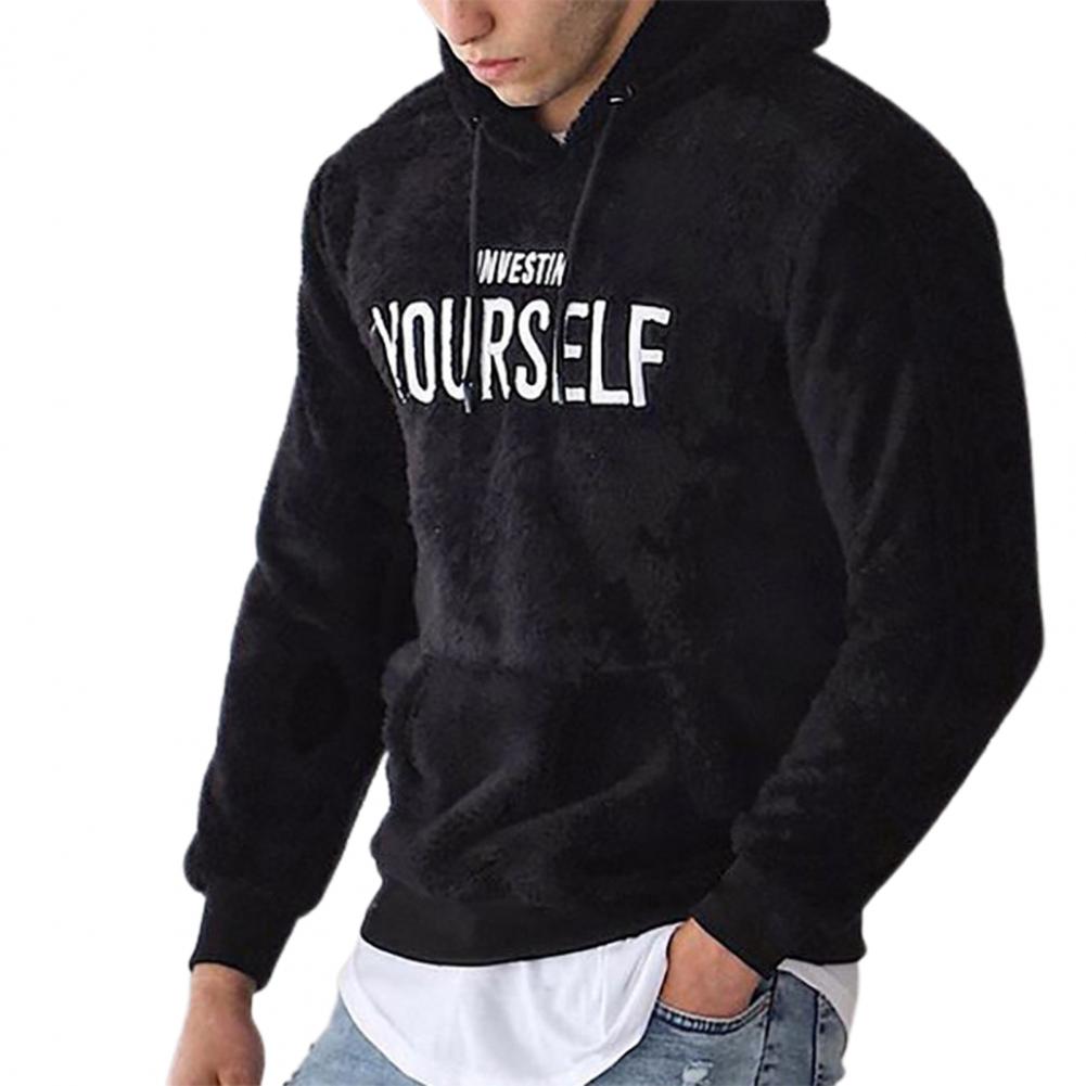 Hoodie Letters Embroidery Warm Pullover Men Long Sleeve Pockets Hooded Sweatshirt Fleece Casual Sweatshirts For Spring/Autumn