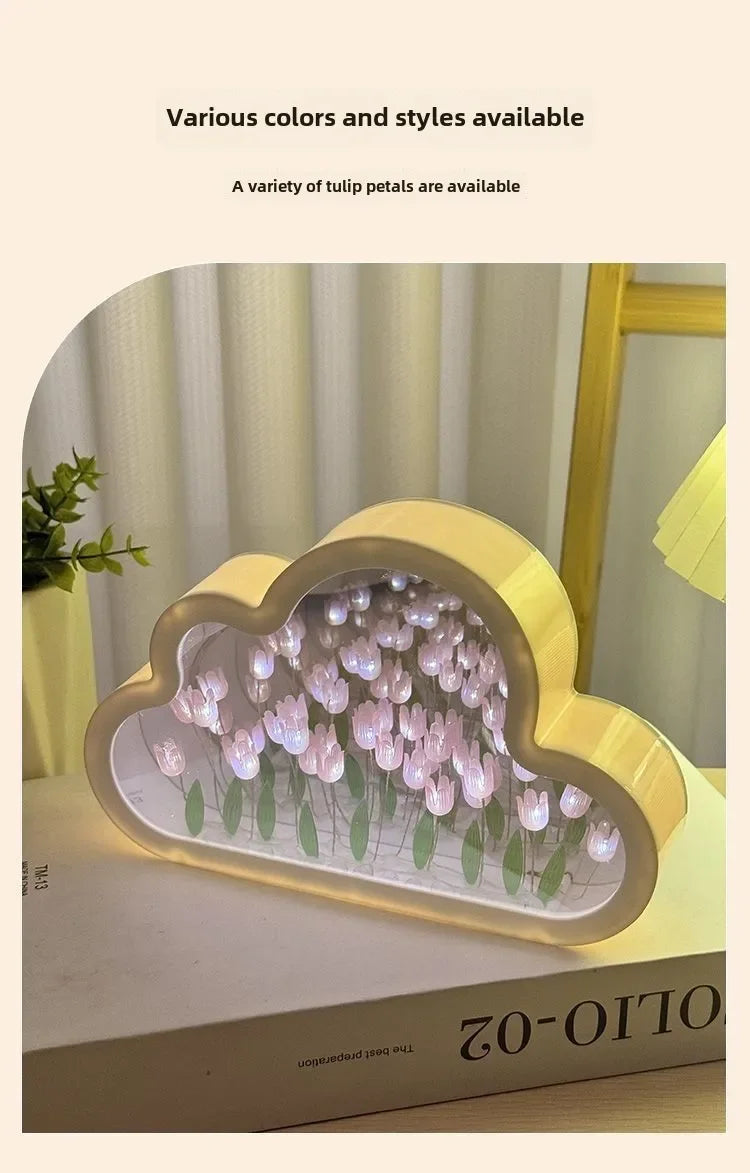 Clouds Tulip Lamps LED Night Light Mirror Table DIY Bedroom Ornaments Decoration Mirror Table Lights Creative Atmosphere Lamp