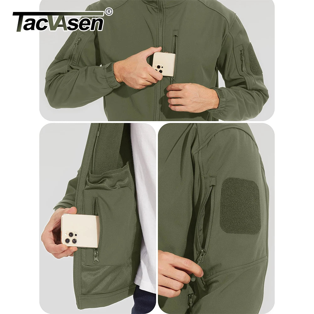 TACVASEN Men's Soft-shell Hooded Hiking Jackets Waterproof Fleece Lined Coat with Zipper Pockets Working Outdoor Windbreaker