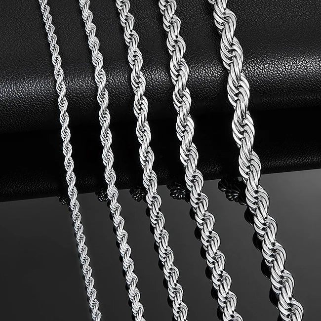 2.3mm/3mm/4mm/5mm/6mm Stainless Steel Twisted Rope Chain Silver Color Necklace for Men Women 16 to 30 Inches