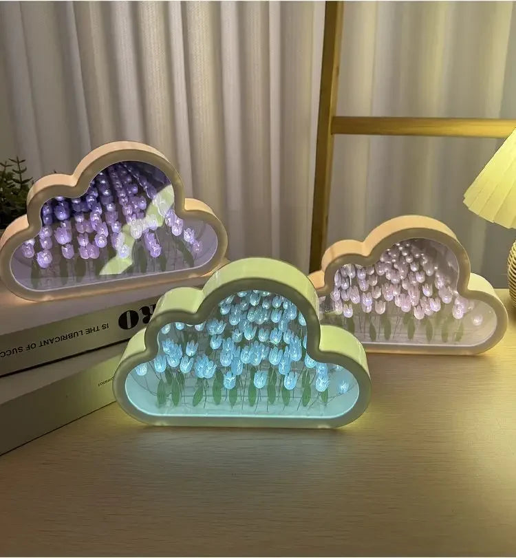 Clouds Tulip Lamps LED Night Light Mirror Table DIY Bedroom Ornaments Decoration Mirror Table Lights Creative Atmosphere Lamp