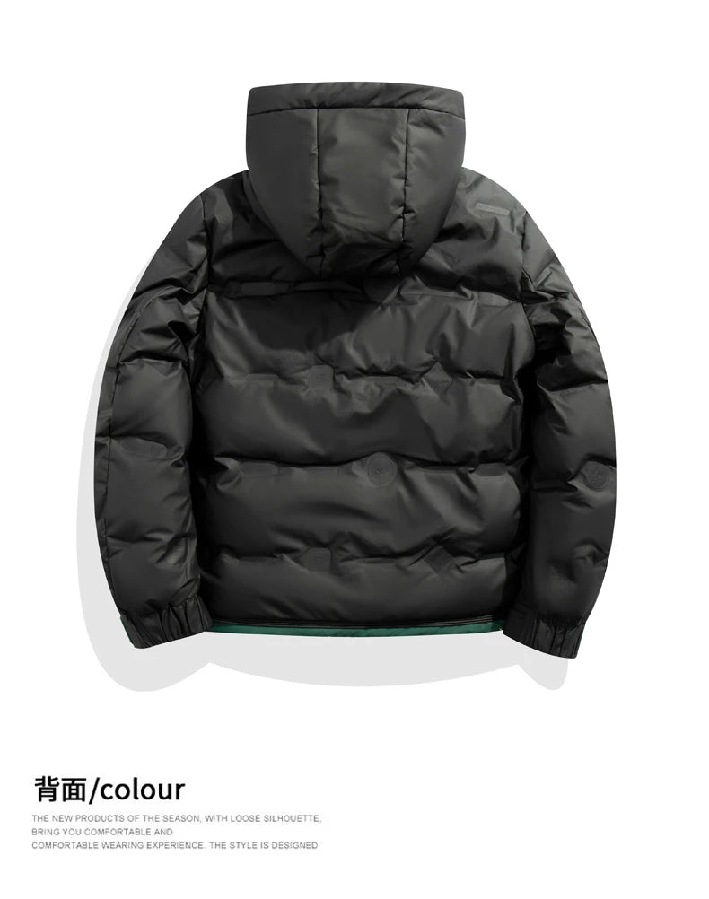 Men Hooded Down Jacket Hip Hop Color Blocked Puffer Outwear Coats Harajuku Streetwear Loose Warm White Duck Down Jacket Man