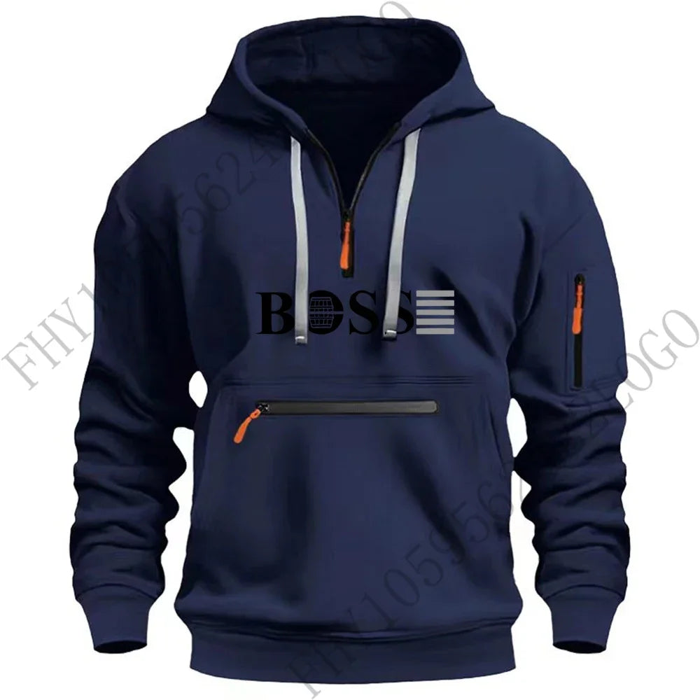 Autumn and winter new digital printed men's leisure sports multi-zip hooded long-sleeved hoodie European size pullover clothing