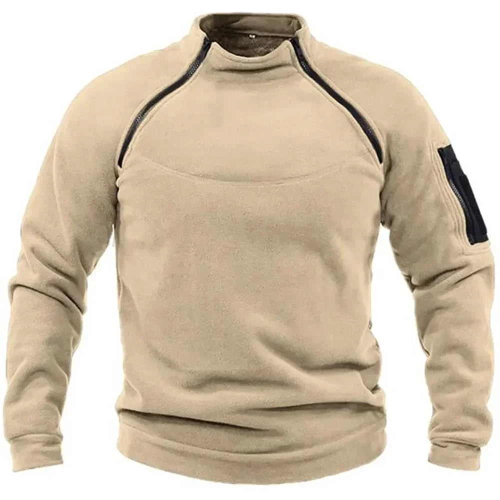 Winter Mens Military Sweatshirt Fleece Zipper Pullover Fashion Men's Solid Color Loose Lamb Thick Jacket Men Clothing Streetwear