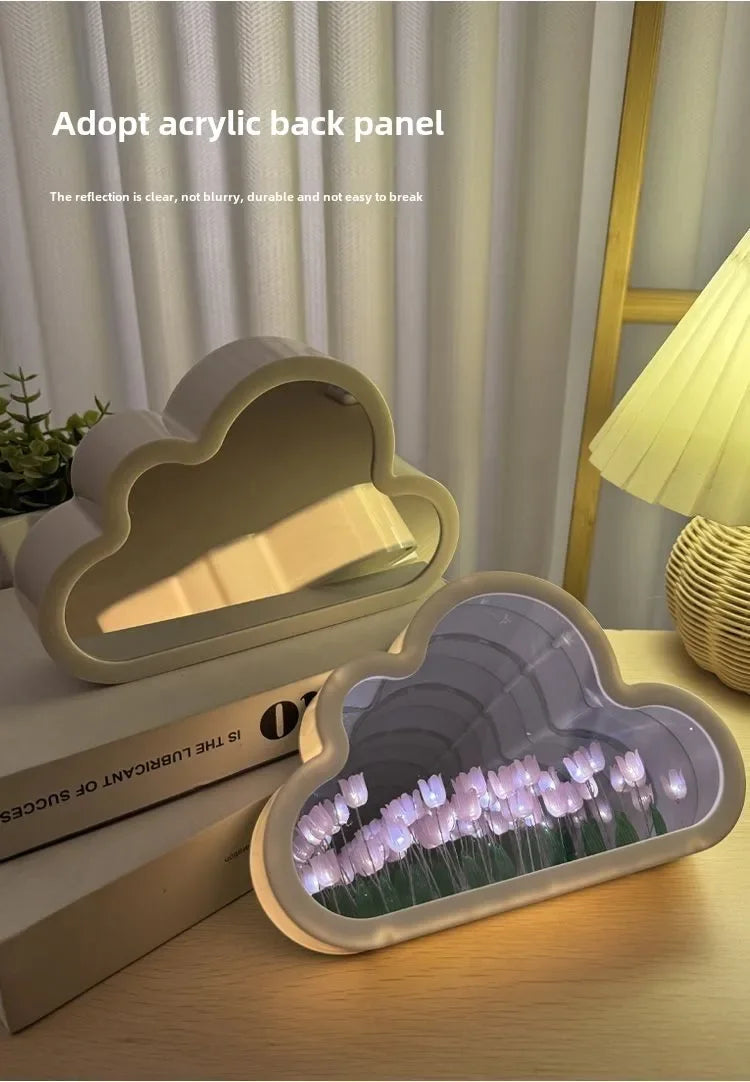 Clouds Tulip Lamps LED Night Light Mirror Table DIY Bedroom Ornaments Decoration Mirror Table Lights Creative Atmosphere Lamp