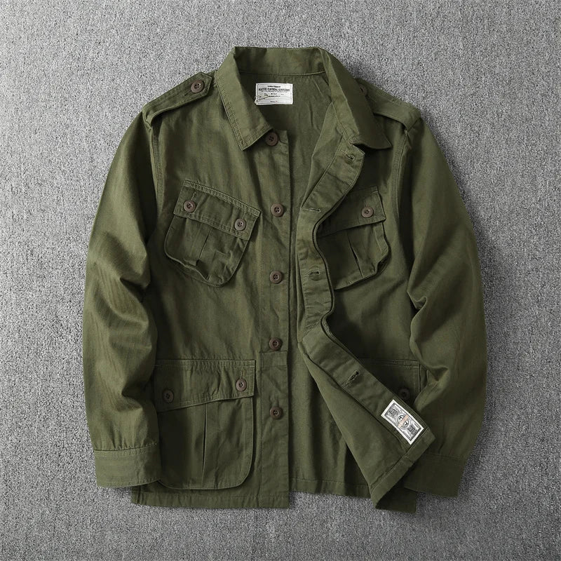 1603# Autumn New American Retro Tropical Jungle M65 Jacket Men's Fashion 100% Cotton Washed Multi-pocketed Military Cargo Coat