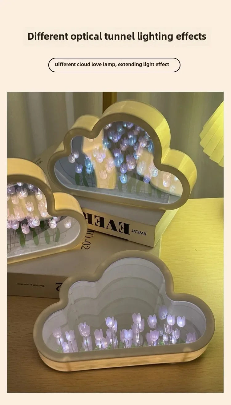 Clouds Tulip Lamps LED Night Light Mirror Table DIY Bedroom Ornaments Decoration Mirror Table Lights Creative Atmosphere Lamp