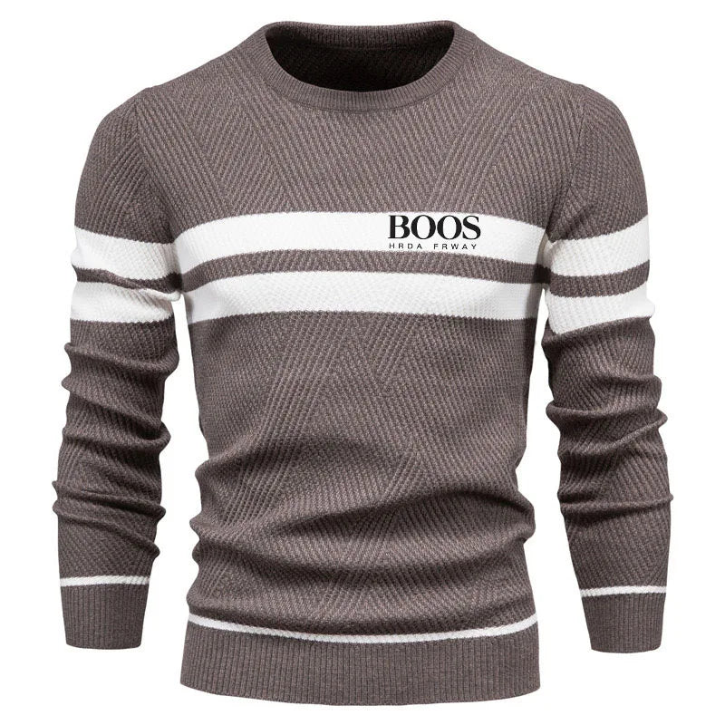 Autumn and Winter Embroidered Mens Boys Winter Stripe Sweater Thick Warm Pullovers Men's O-neck Basic Casual Slim Sweaters