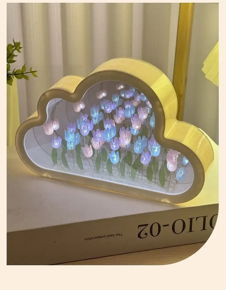 Clouds Tulip Lamps LED Night Light Mirror Table DIY Bedroom Ornaments Decoration Mirror Table Lights Creative Atmosphere Lamp