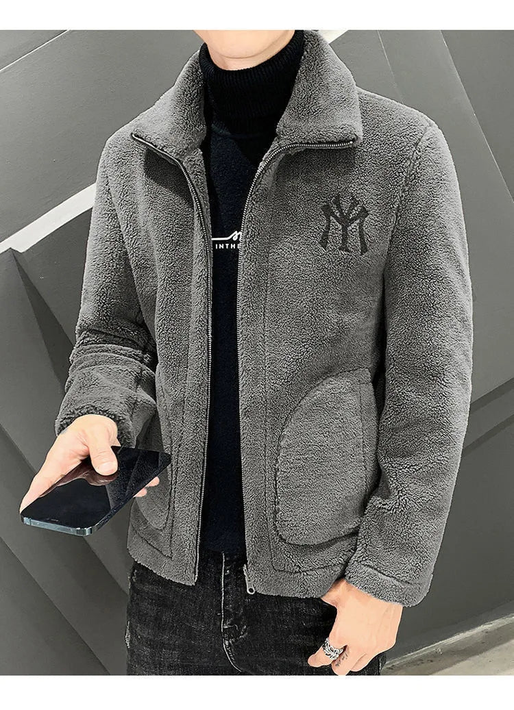 Popular 2024 Men's Autumn And Winter Imitation Lamb Wool Jacket Men's Lapel Jacket With Thick Fleece Men's Winter Jacket