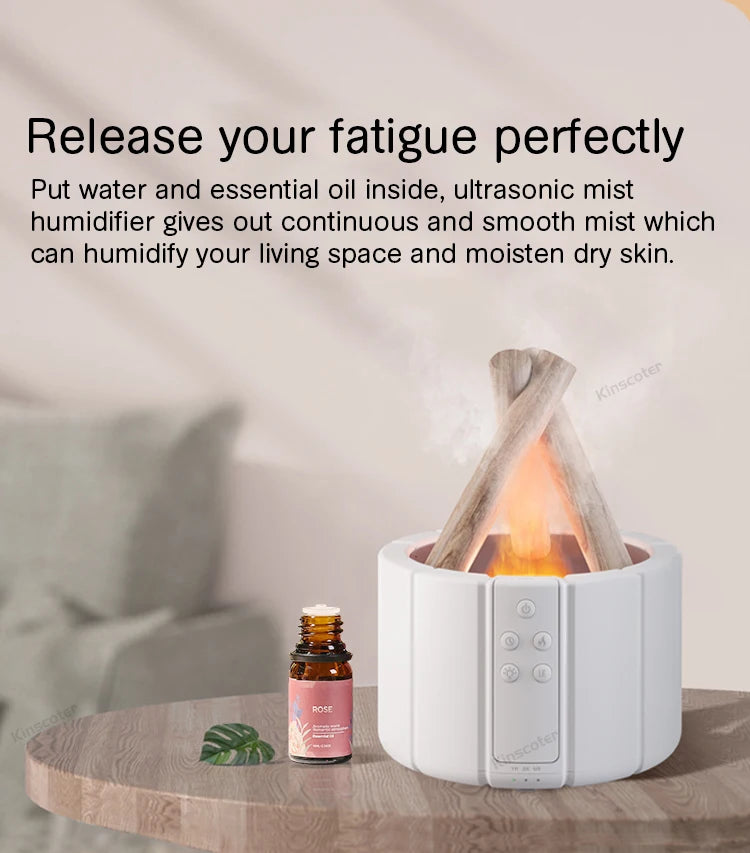 KINSCOTER Simulated Flame Aroma Diffuser Bonfire Air Humidifier Ultrasonic Cool Mist Maker Fogger LED Essential Oil Lamp Difusor